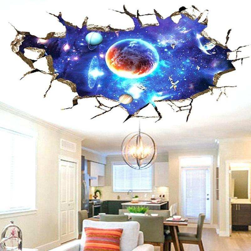 Новый 1 шт. 3D стерео сломанная стена пространство планета стикер на стену спальня гостиная украшение потолка паста