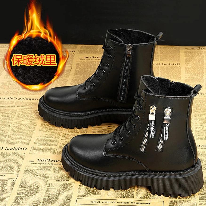 Зимние ботинки плюшевые теплые средние ботинки женские черно-белые зимние утолщенные теплые зимние туфли на плоской подошве Zapatos Mujer