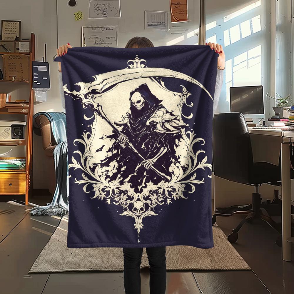 Death and Viking Warriors Print Flannel Blanket,High quality Comfortable for All Seasons,Home Decor,Warmth and Comfort,Perfect for Christmas Gifts