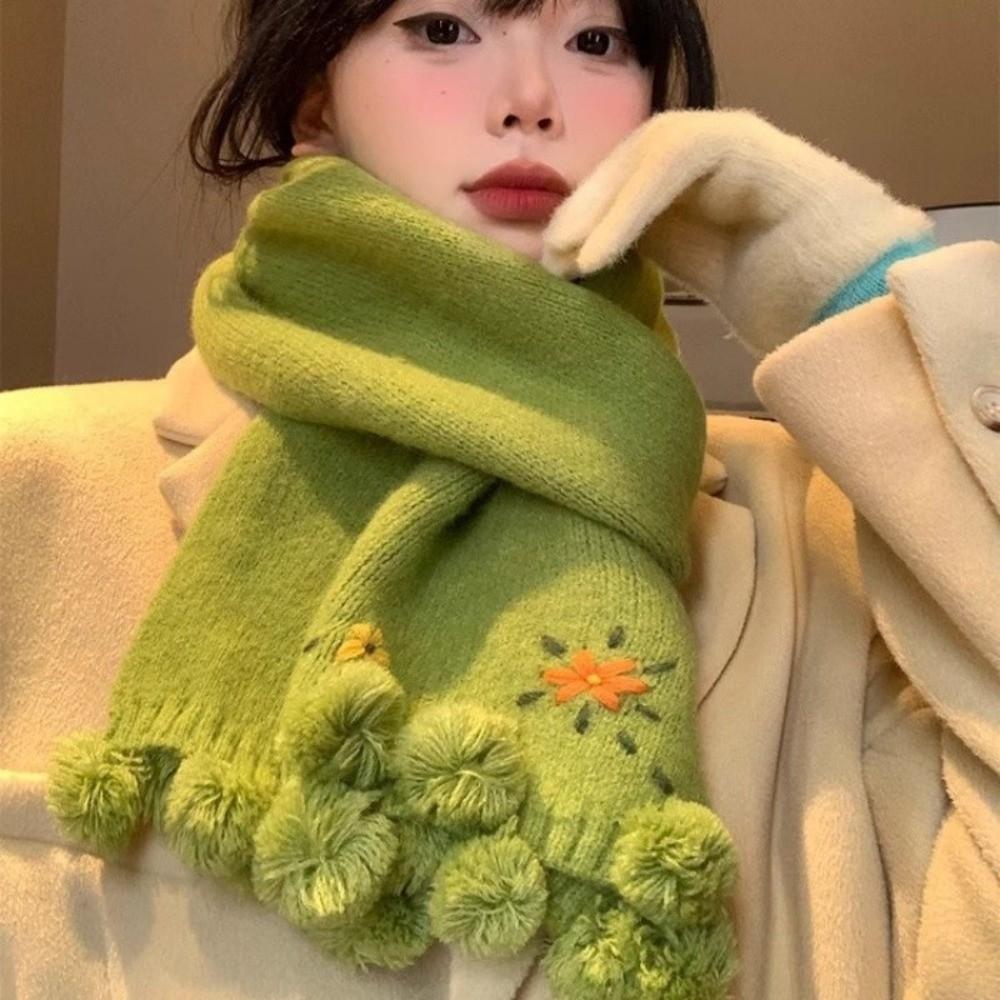 Polyester Floral Embroidered Scarf 180cm x 12cm Thick Warm Neck Warmer Outdoor Wear
