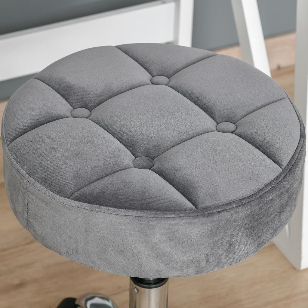 Salon Chair with Wheels Rolling Stool Height Adjustable Swivel Salon Stool Velvet Touch Foam Chrome Base Light Gray 35 x 35 x 49-61 cm