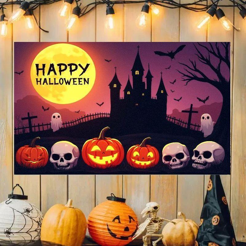 Happy Halloween Castle Ghost Pumpkin Skull Tapestry Cartoon Thriller Festival Hanging Party Bedroom Home Decoration