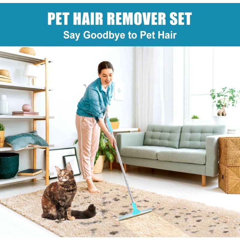 Набор для удаления шерсти домашних животных, ковровая щетка для удаления шерсти домашних животных, регулируемая длинная ручка, метла для кошек и собак, многоразовое средство для удаления шерсти и ворса
