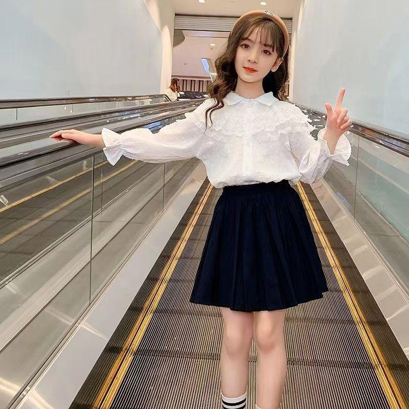 Белая кружевная блузка с длинными рукавами и бантом в стиле Лолита для девочек: Корейский стиль, Универсальный, Милый для весны и осени