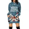 Ladies' Casual Christmas Printed Long Sleeved Pocket Hooded Sweatshirt Dress