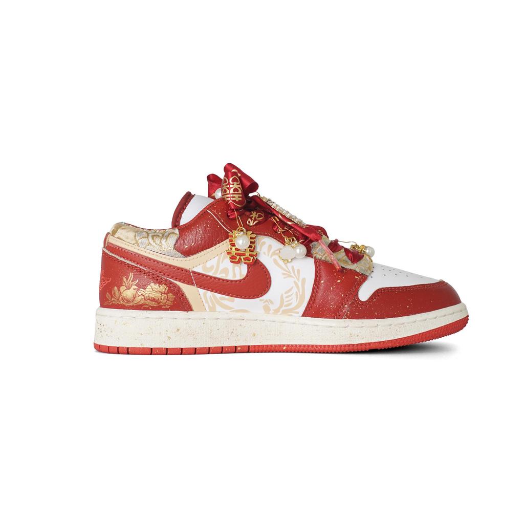 Jordan Air Jordan 1 Gilded Yingxi, Амортизация сумки для покупок, Износостойкие низкие винтажные баскетбольные кроссовки Женские Красные FJ3465-160(Команда1321-)
