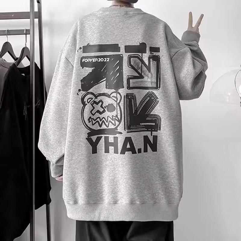 Мужская свободная толстовка с капюшоном в гонконгском стиле 2024 года - Модный принт с буквами, универсальная куртка на весну/осень