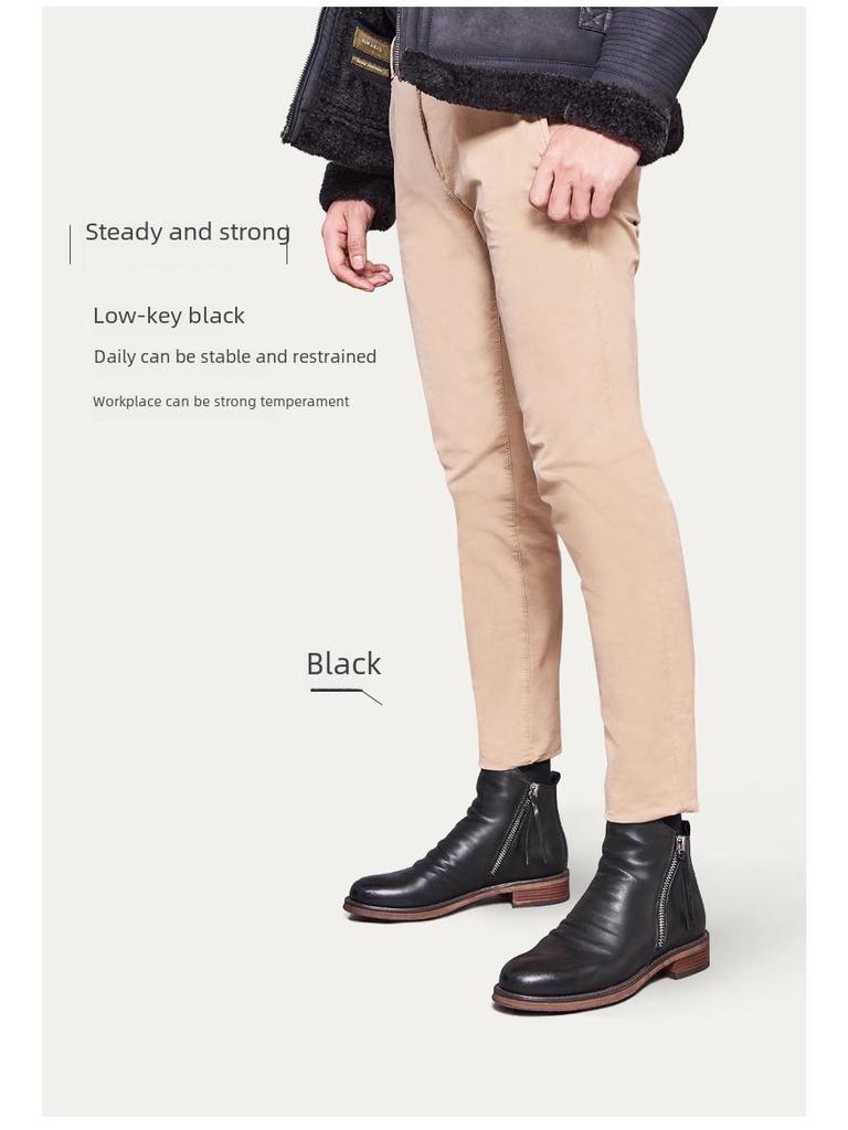 Мужские кожаные ботинки Martin Tassel с двухсторонней молнией и нескользящей подошвой, доступны большие размеры.