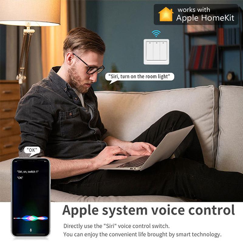 DIY Apple HomeKit EU Smart Switch Button Type 100-240V 1/2/3 Gang Smart Home Compatible with Alexa Google Home With Neutral