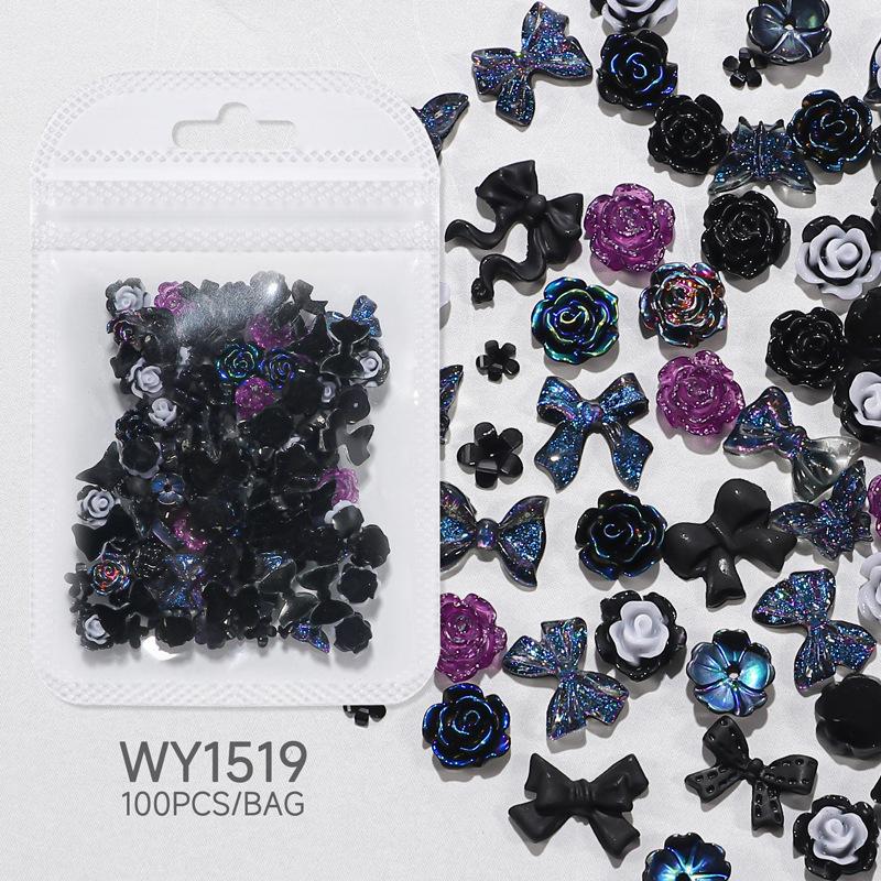 100 шт., 3D смола, розовый, фиолетовый, подвеска для ногтей, цветы, сердце, медведь, смешанное украшение для дизайна ногтей, Kawaii, розовая лента, бант, сделай сам, часть для ногтей