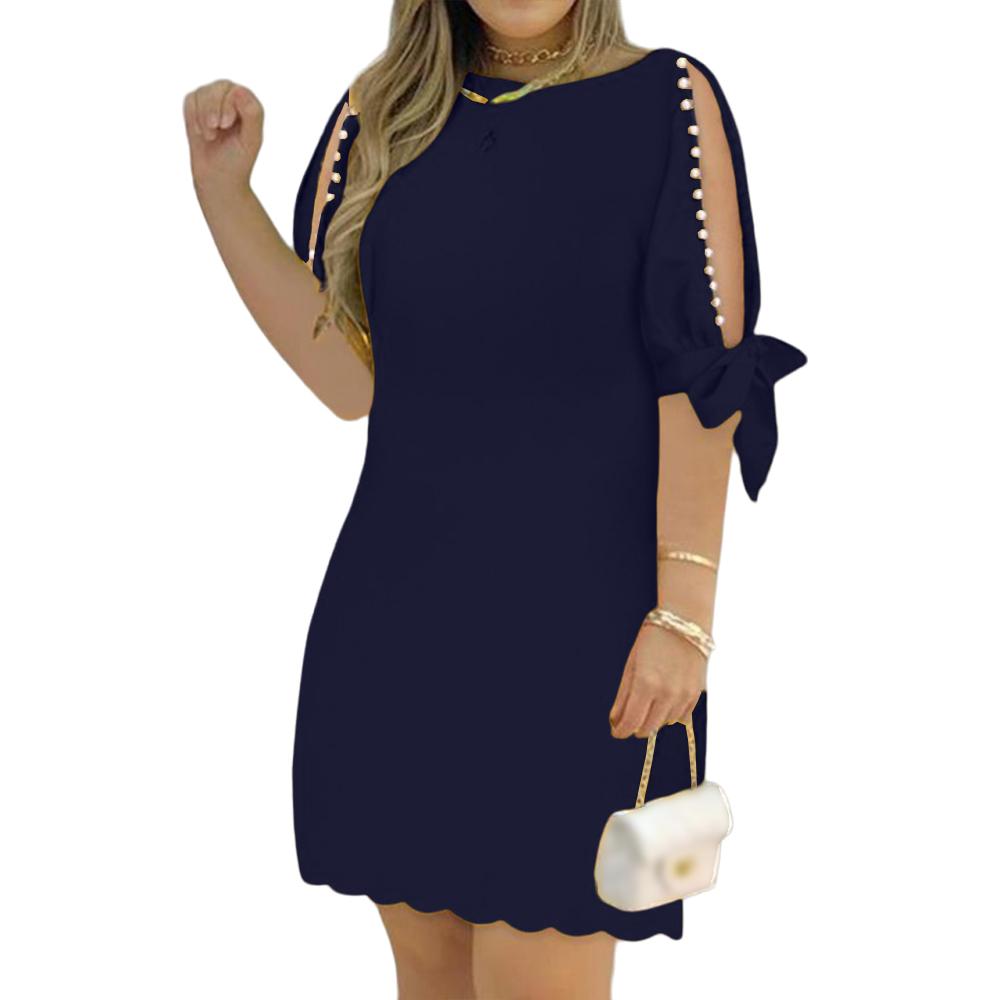 Женское мини-платье с открытыми плечами, женские летние свободные повседневные платья с жемчугом и бисером