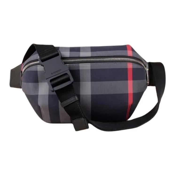 Burberry Sony Дизайн в клетку Застежка-молния Холщовая поясная сумка Средний размер Мужская Темно-синий