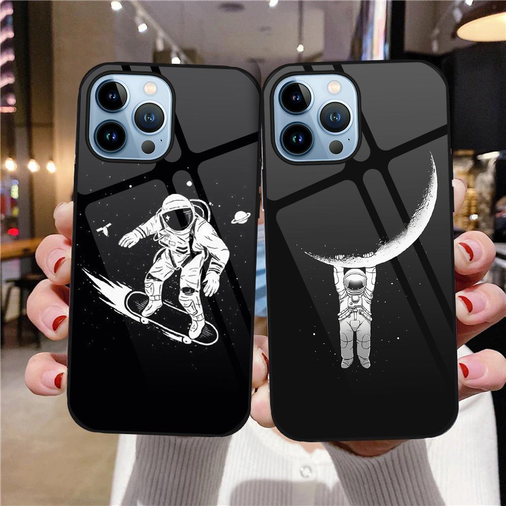 Милый чехол для телефона с астронавтом для Iphone 14 13 11 12 Pro Max Mini Xs Xr X 7 8 6s Plus Se 2022, роскошный чехол из закаленного стекла Fundas