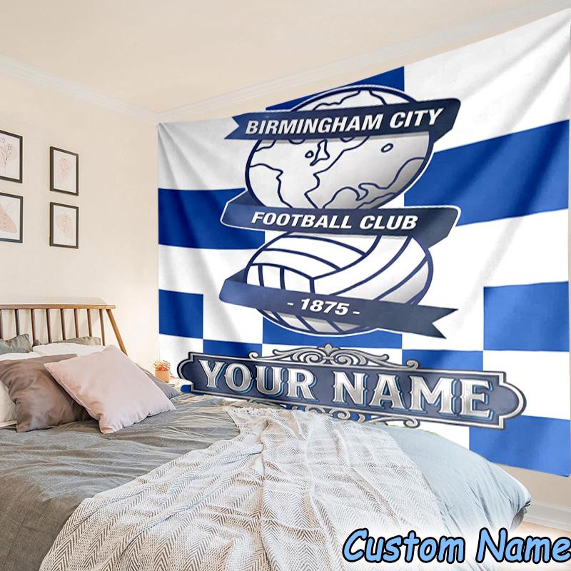 Custom Name Birmingham City Football Printed Tapestry, for Bedroom,Livingroom, dormitory, Large Wall Decor, Fabric Decor Fan Birthday Gifts