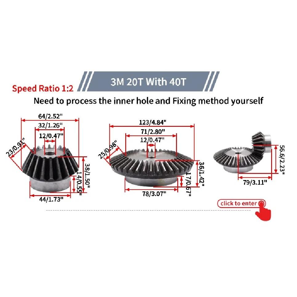 3M Bevel Gear 20T:30T Reduction 90 Degree Right Angle Drive Conical Straight Gear 2:3 Speed Ratio Industrial Machinery Parts