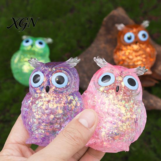 Slow Rebound Owl Toy Glitter Squeeze Stress Relief Clear Bird Sensory TPR Anxiety Relieving Ball Animal Shape Relaxation Tool