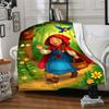 Little Red Riding Hood Cartoon Fairy Tale Print Flannel Throw Blanket—Soft, warm, and cozy; suitable for sofas, beds, and home décor.