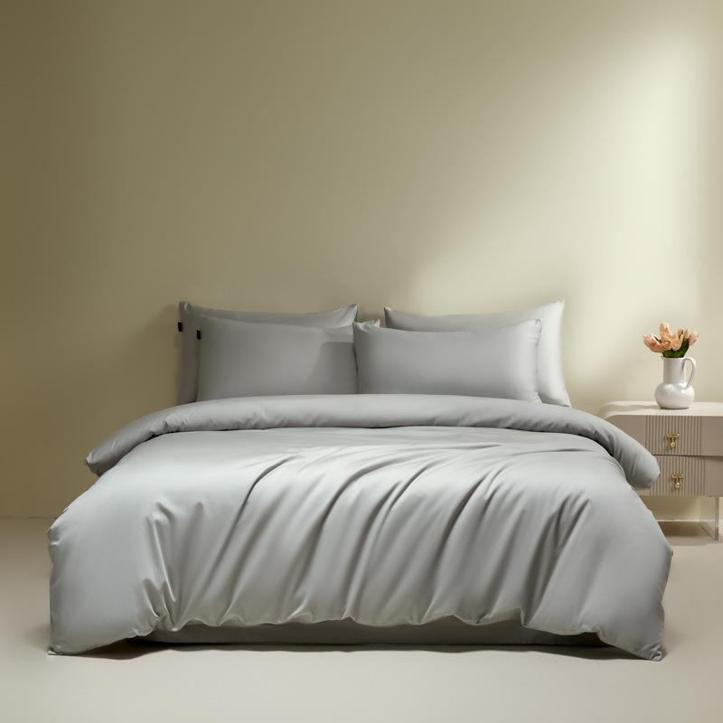 Pure cotton long-staple cotton satin solid color four-piece set, cotton light luxury high-end high-count and high-density bedding four-piece set
