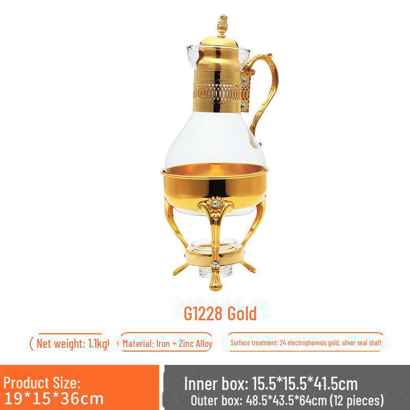 Юго-Восточная Азия Ретро Металлический Кофейник Набор: Зеркальная отделка из 3 частей с подогреваемым стеклянным горшком