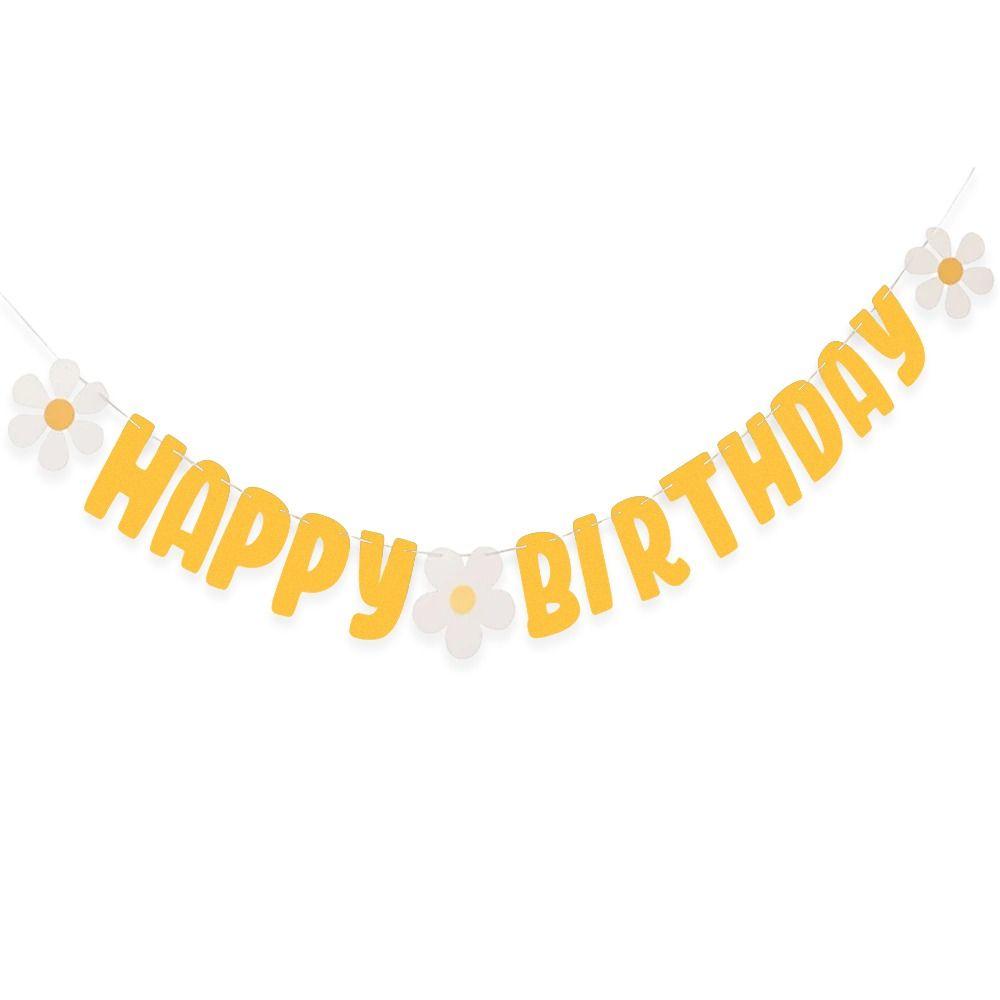 Non Woven Daisy Banner Birthday Party Decoration Hanging Flag Durable Happy Birthday Banner