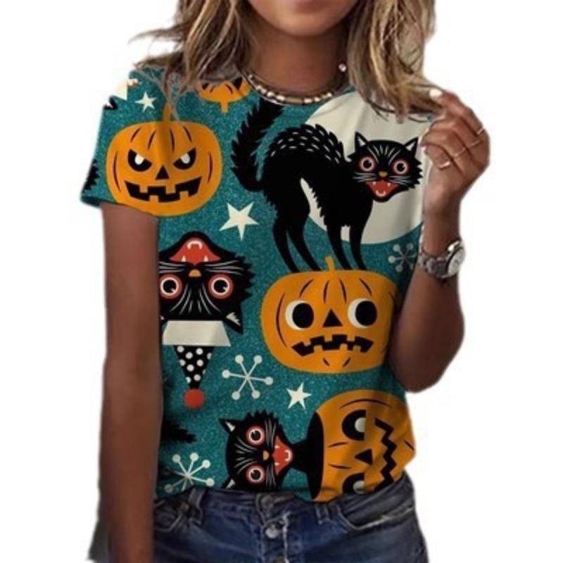 Летняя серия Хэллоуин 3D печатная женская универсальная футболка с коротким рукавом повседневные женские футболки (Женский)