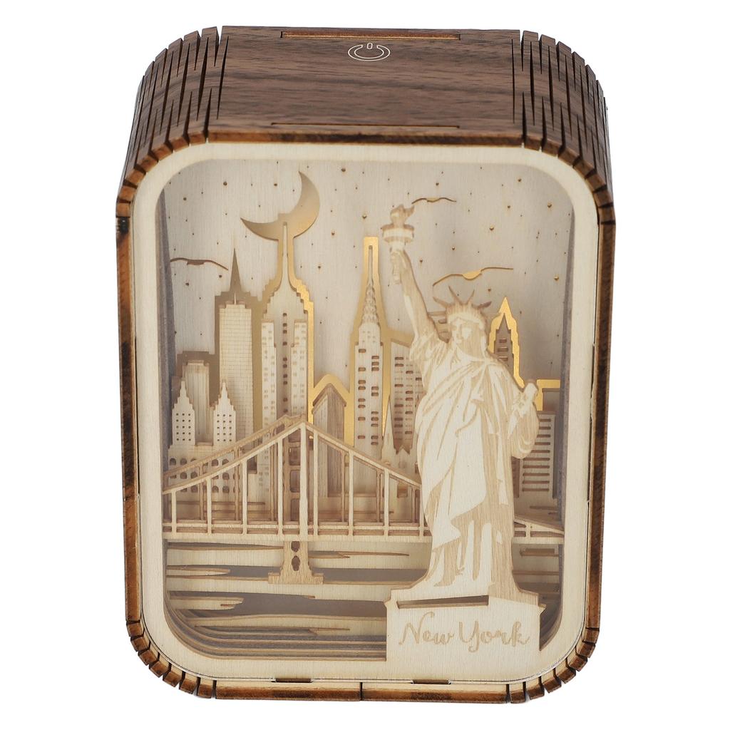 3D Wood Carved LED Night Light Innovative Wood Carved Table Lamp City Series Bedroom Ambient