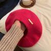 Rabbit Hair Beret Hat for Women Autumn Winter Korean Gray Painter Hats Retro Iron Logo Yarn Bud Caps
