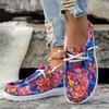 Fashion Fashion Floral Printed Casual Canvas Shoes for Women Lightweight Lace Up Ladies Flat Shoes Comfort Soft Sole Walking Shoes Woman