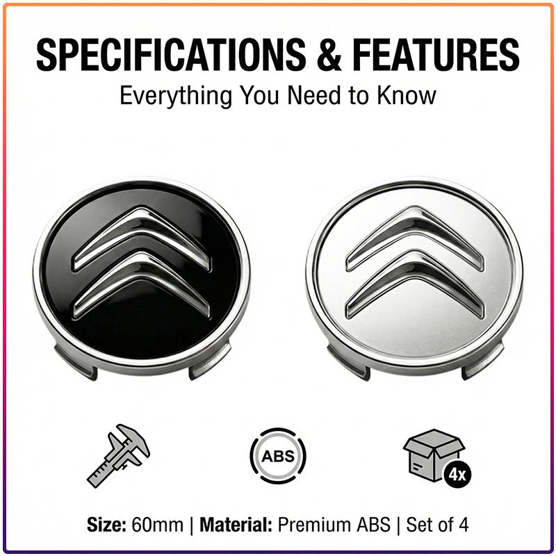 4Pcs 60MM Car Wheel Center Hub Caps Replacement Wheel Hub Emblem For Citroen C1 C2 C3 C4 C5 C6 C8 C4L DS3 DS4 DS5 LS DS6 Picasso