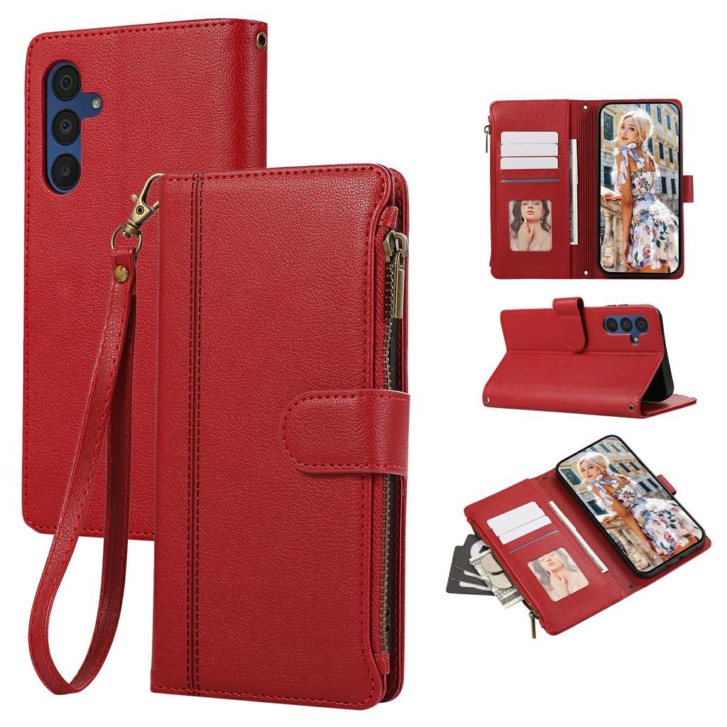 For Samsung Galaxy A35 5G Case Multi Card Slots Zipper Leather Phone Cover with Wrist Strap