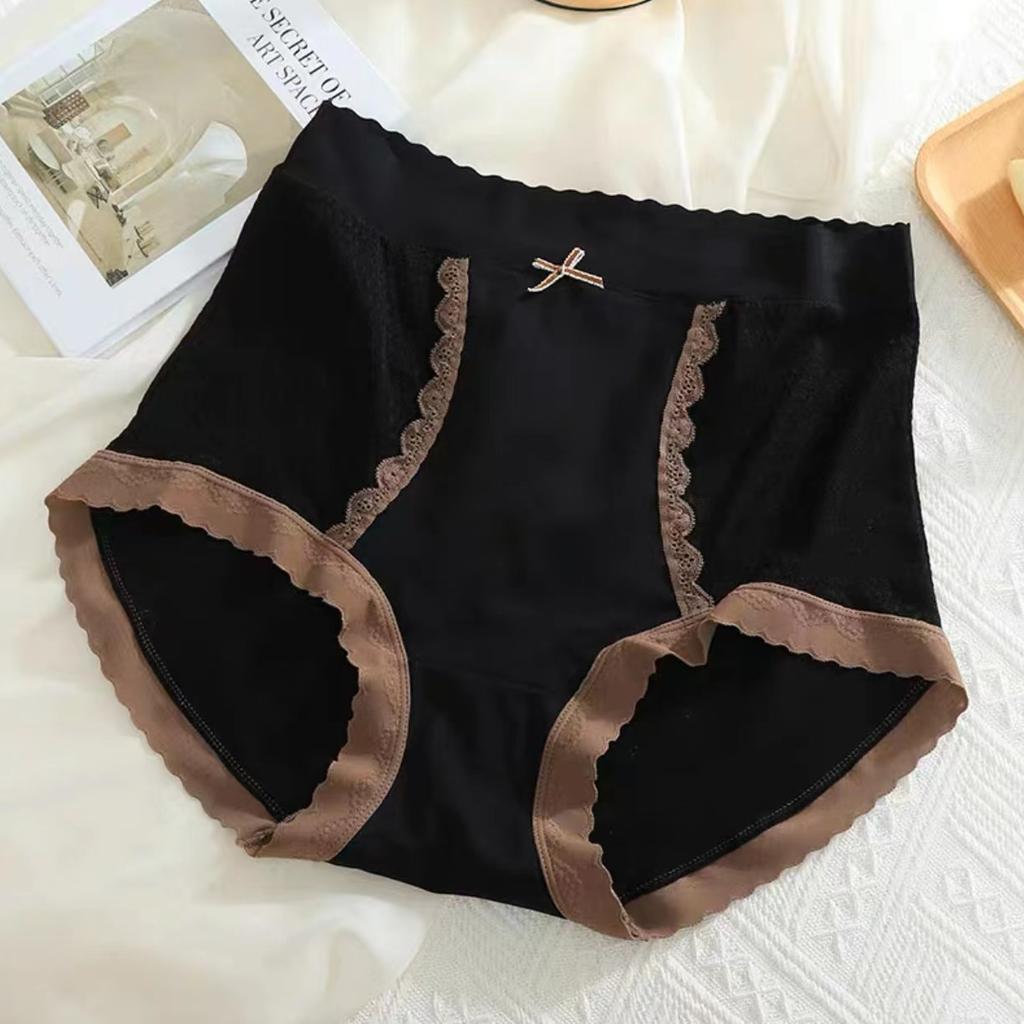 Women's Cotton Briefs Panties High Waist Sexy Lace Bowknot Panties Underwear Lingerie
