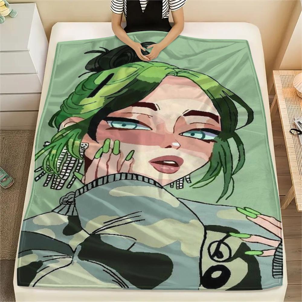 Billie Eilish Print Flannel Blanket, High quality Comfortable for All Seasons, Home Decor, Warmth and Comfort, Perfect for Christmas Gifts