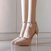 Waterproof Table Pointed Rivets High Heels Women's 2025 Spring and Autumn New Nude Thin Heel One-word Buckle Sexy and Beautiful Sandals