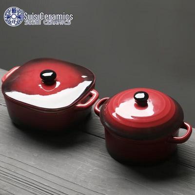 Керамический набор кастрюль для тушения и супа с крышками и двумя ручками