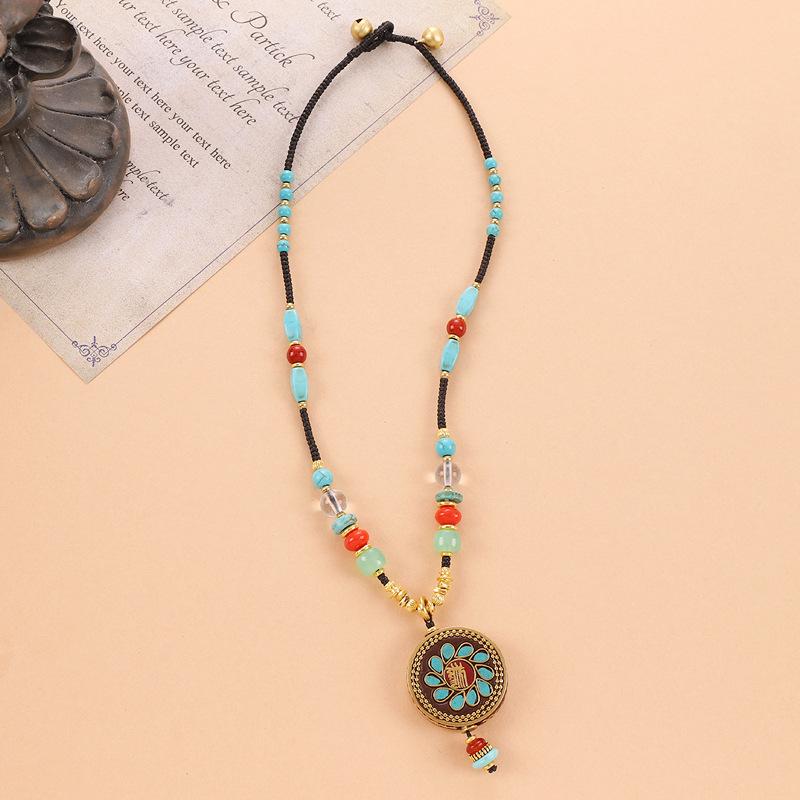Vintage Necklace Natural Stone Woven Clavicle Chain Women's Nepalese Tibetan Pendant Niche Accessories