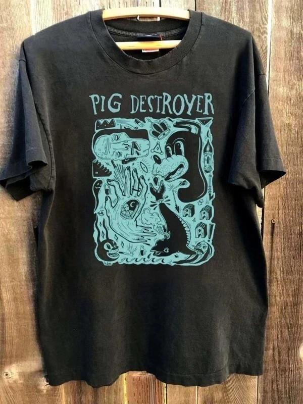 Группа Pig Destroyer Флеш Базовый черный Графическая футболка Плотный хлопок S-5XL Унисекс Футболка