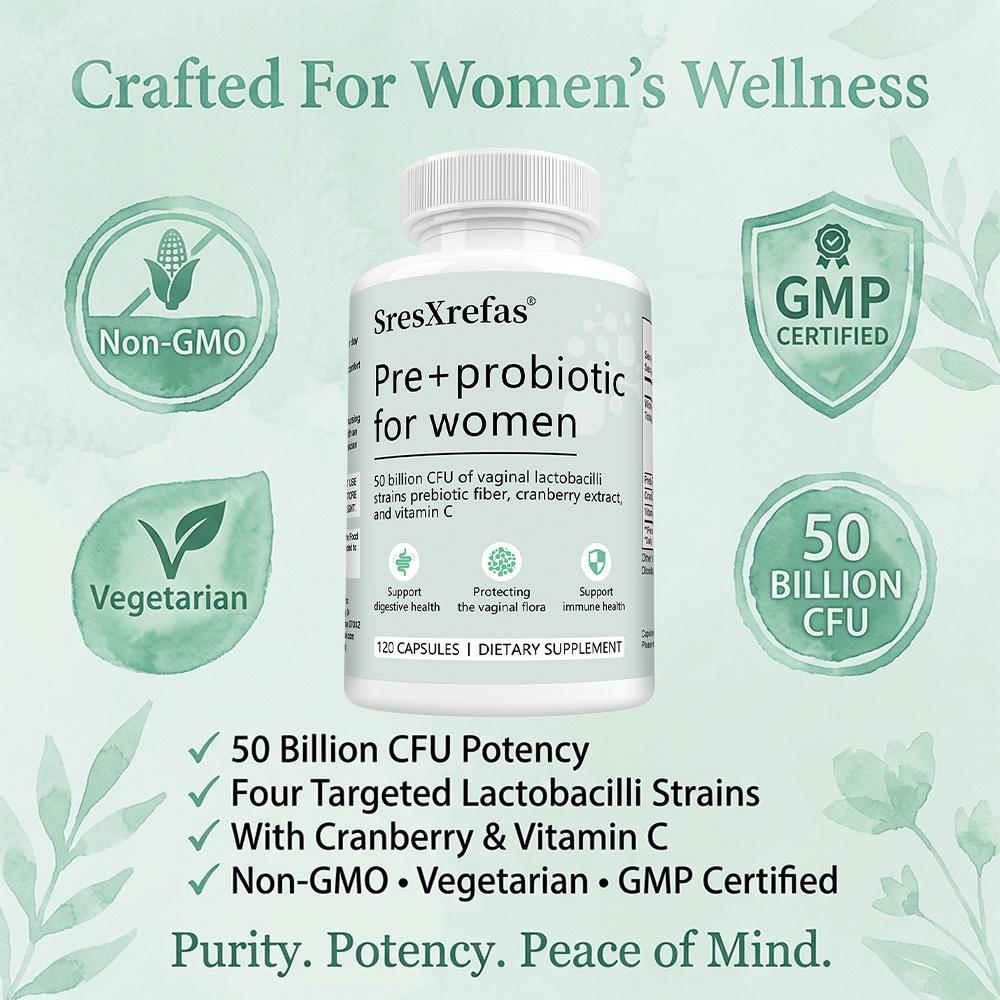 Women'S Probiotic Blend Supplement, With Prebiotic Fiber, Cranberry Extract, 120 Capsules