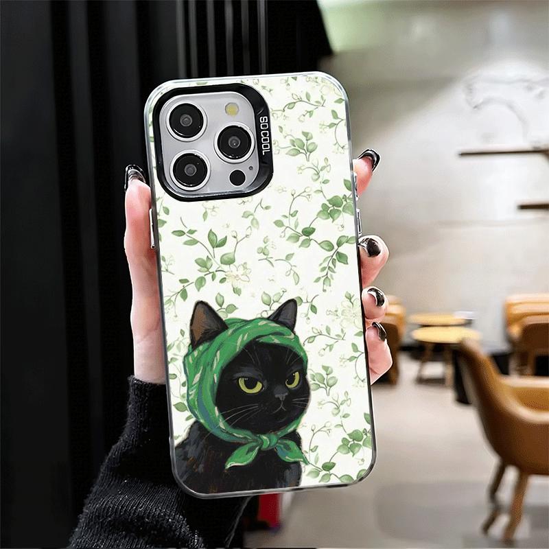 Милый Цветочный Платок Кот Ударопрочный Чехол для Телефона для iPhone 17 Air 16 16E 15 Pro Max 14 Plus 13 Mini 12 Задняя Крышка Противоударный F