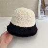 Color Matching Plush Hat Women's Autumn and Winter New Face Small Bucket Hat Cute Thickened Warm Lamb Wool Basin Hat