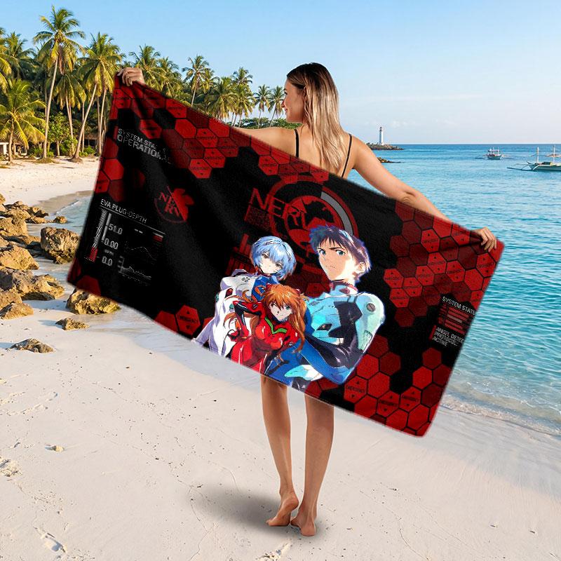Large Beach TowelNeon Genesis Evangelion Soft Absorbent Towel Beach Bath Home Use