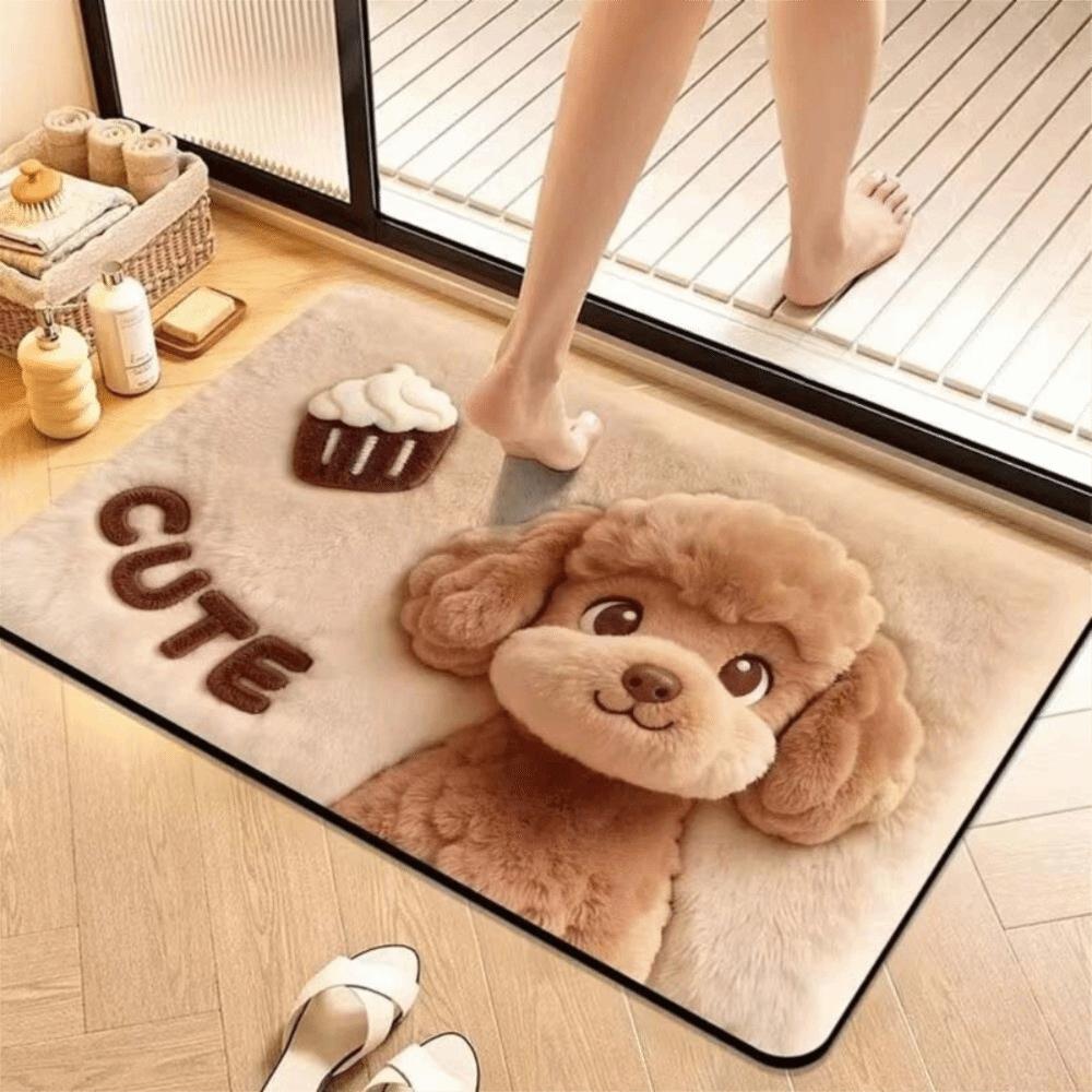 Non-Slip Backing Cartoon Floor Mat Water Absorbent Area Rug 3D Plush Animal Doormat  Bathroom Rug