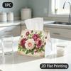 1pc Tissue Box, Vintage Rose Bouquet Elegant Charm Pattern, 2D Flat Printing, Crafted with Strong Polyester, Take Anywhere, Tissue Dispenser, for Wash