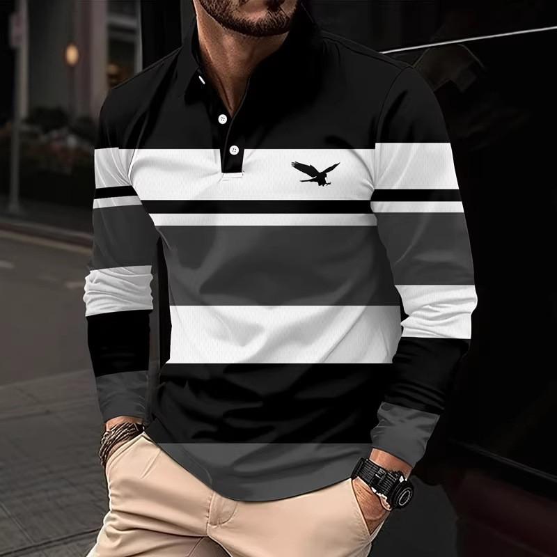 Мужская полоска с длинным рукавом на всю зиму, дышащий повседневный топ, приталенный, быстросохнущий воротник, классическая рубашка поло