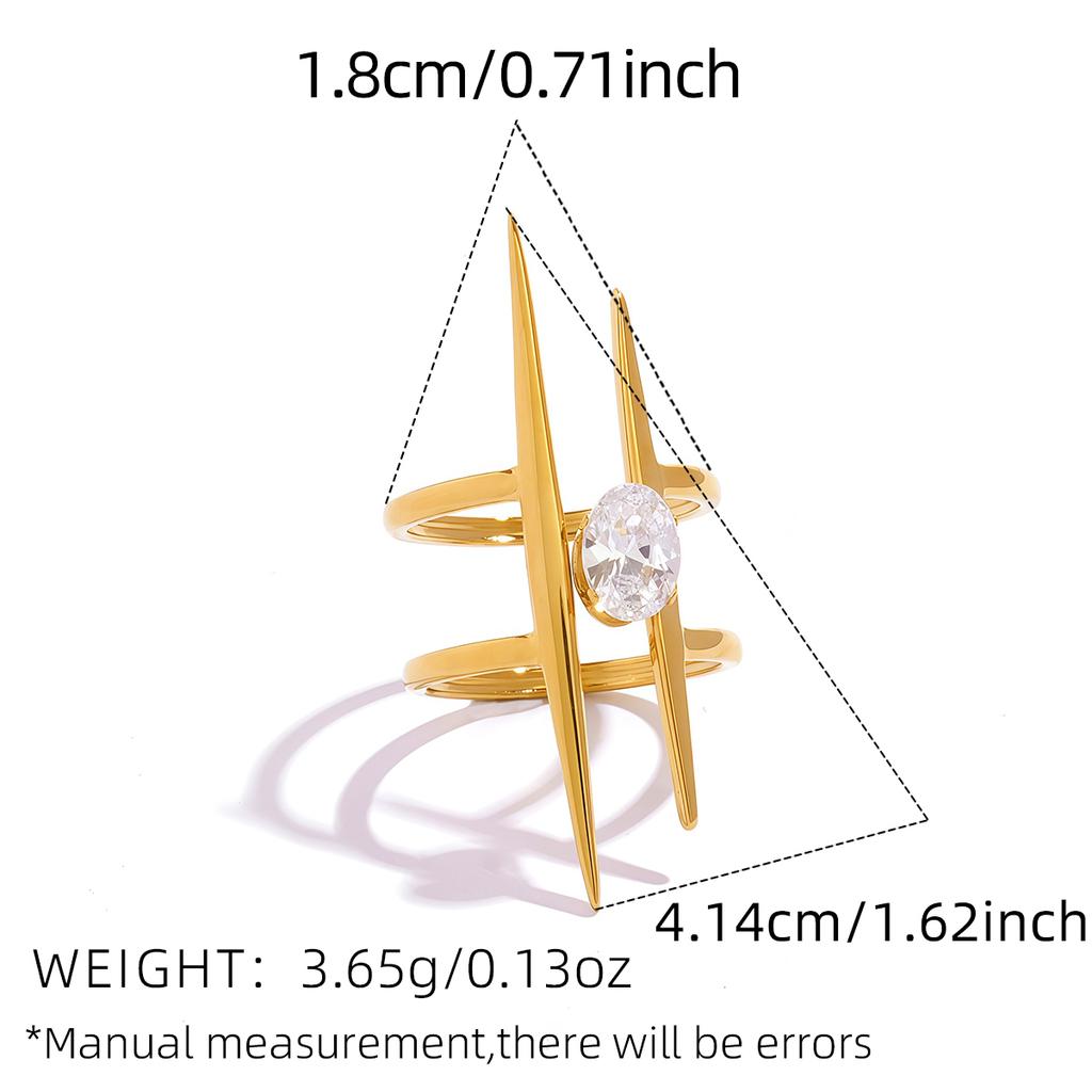 Minimalist 18K Gold Color Plated Stainless Steel Zircon Hammer Lines Layered Hollow Rings Geometric Stackable Rings For Women