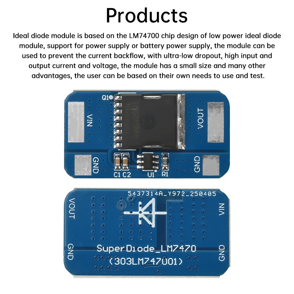 Мини модуль идеального диода Защита от обратного тока Антиреверсный диод LM74700 Идеальный диодный выпрямитель Плата защиты аккумулятора 5-30В 10А