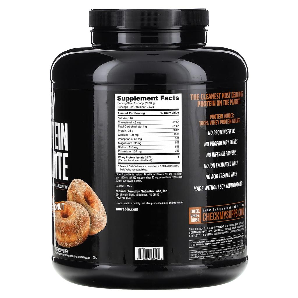 NutraBio Whey Protein Isolate, Cinnamon Sugar Donut, 5 Lb (2,268 G)