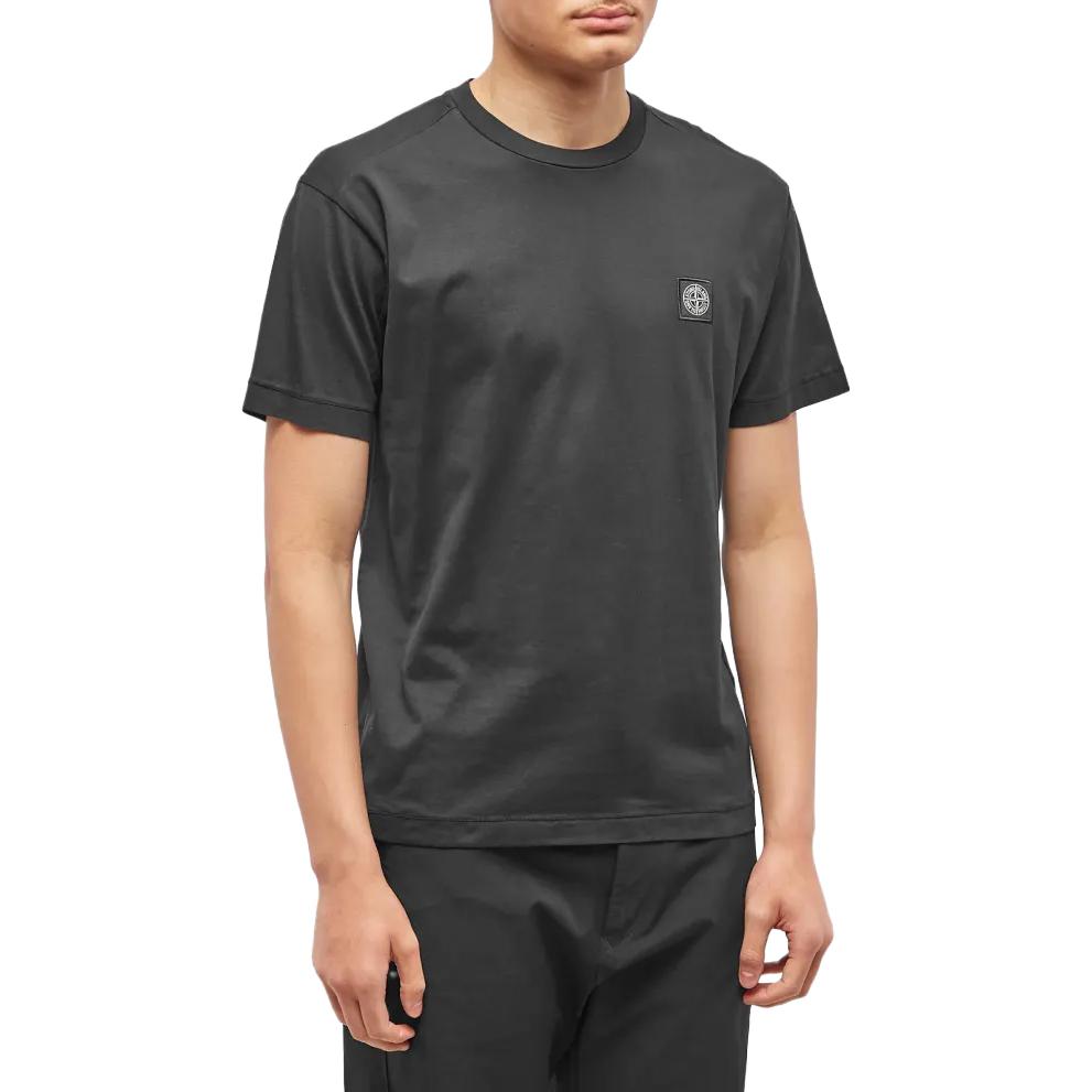 STONE ISLAND Футболка с логотипом, окрашенная в готовом изделии, черная, мужская, топы 101524113-A0029