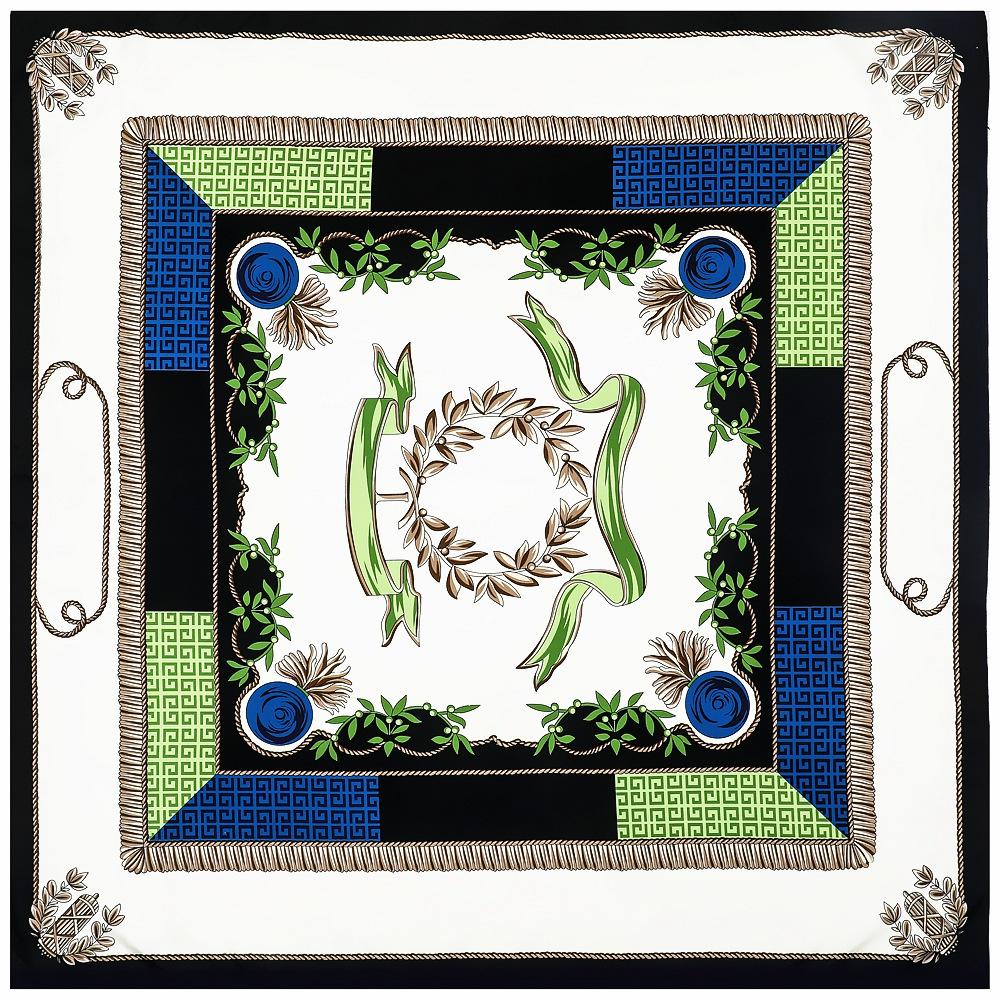 Silk Scarf Women Large Shawls Flower Print Stoles Square Bandana Luxury Kerchief Scarf Female Foulards 130CM