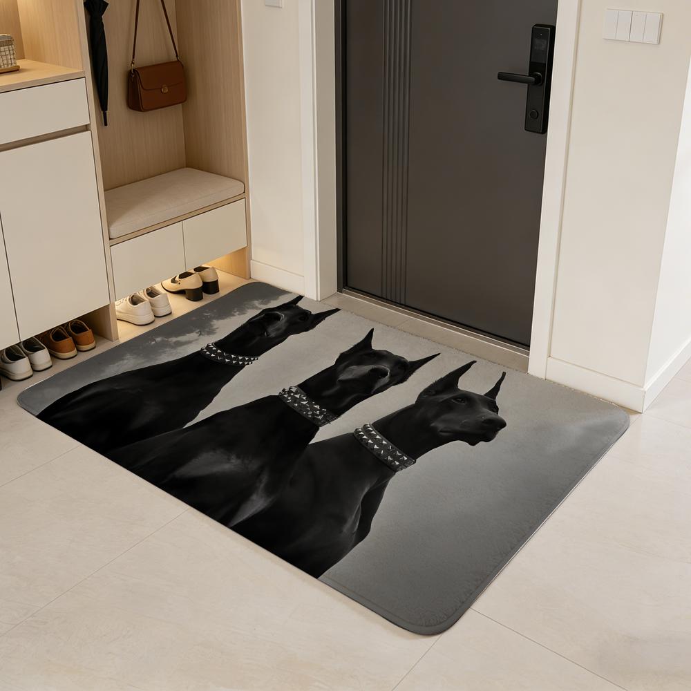 dog D-Dobermann Floor Mat Flannel Door Mat Non-Slip Absorbent Washable Indoor Home Rug