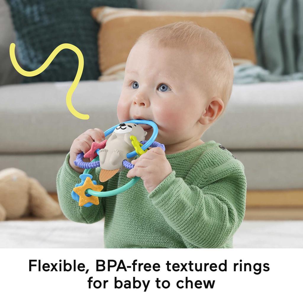 Fisher-Price Squeeze & Shake Chewy Sea Otter Baby Прорезыватель Погремушка для детей от 3 месяцев (HJW12)